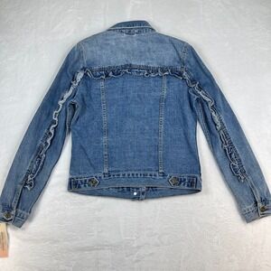 Sunset + Spring Denim Jean Jacket Womens Size Small Ruffle Trim Blue
